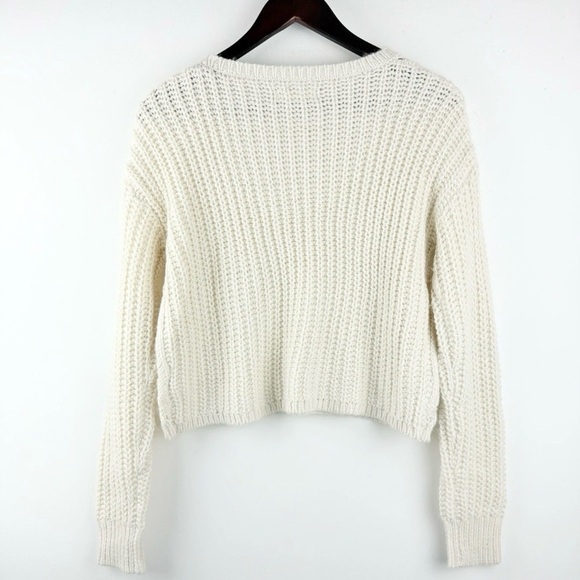 Aeropostale Pointelle Crochet Knit Ivory Crew Sweater Small Boho Chunky Cozy - Picture 9 of 9